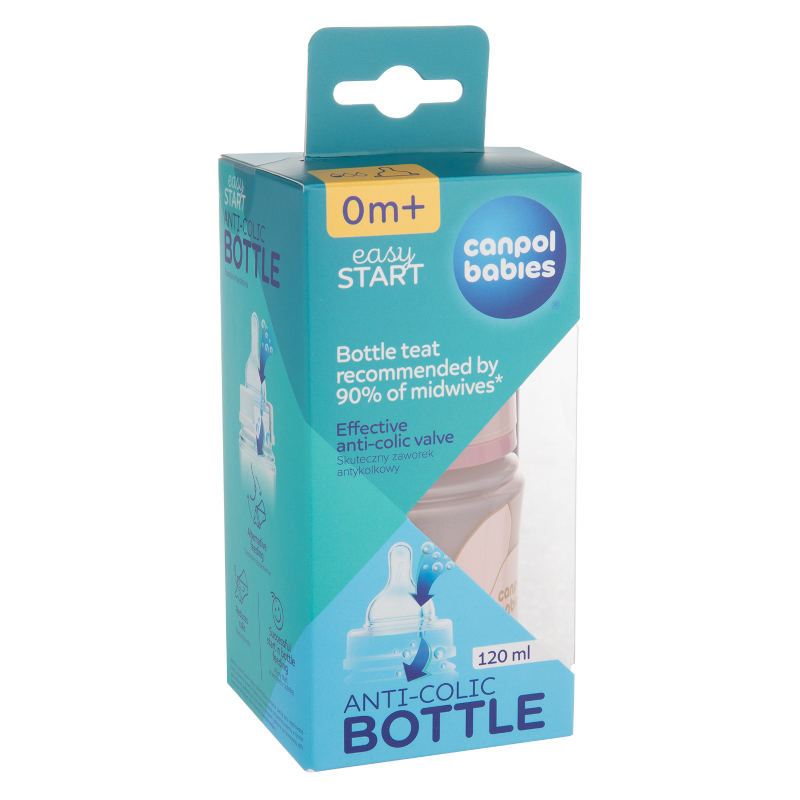 Бебешко антиколик шише Canpol babies Easy Start, Gold, 120 ml, розово