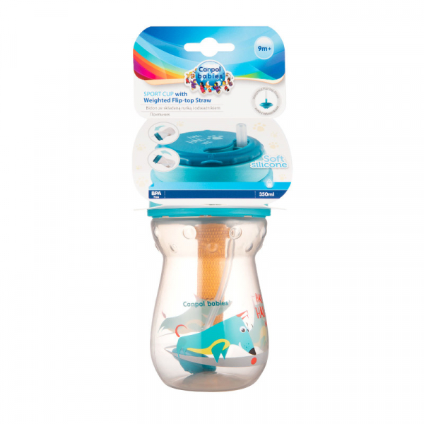 Бебешка чаша със сламка и тежест canpol babies flip-top straw advanced cup 350 ml 9m+