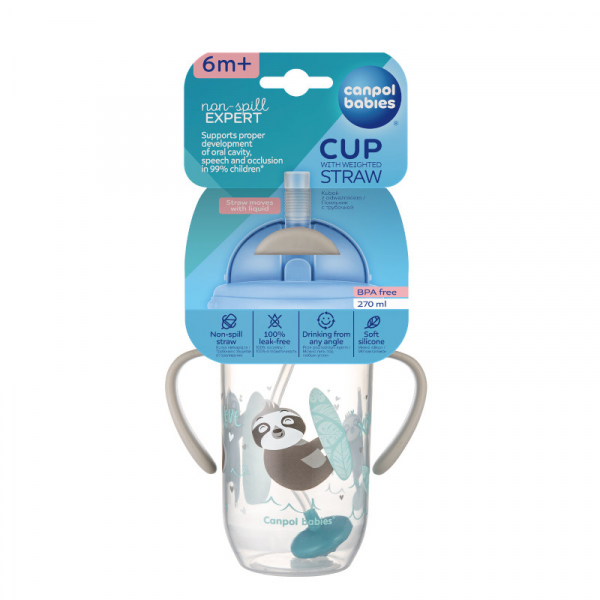 Неразливаща се чаша със сламка и тежест canpol babies 270 ml