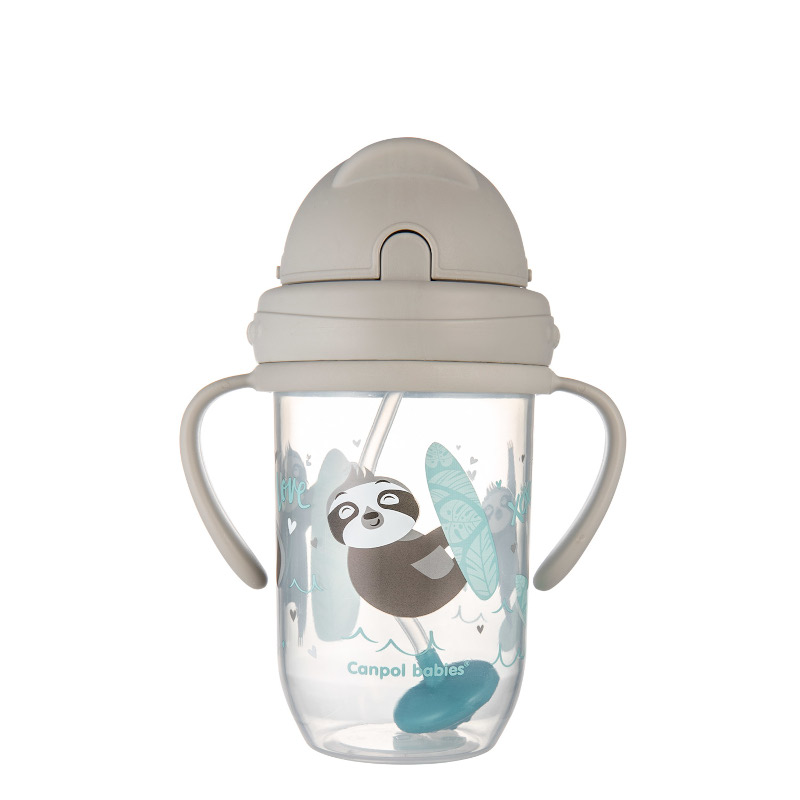 Неразливаща се чаша със сламка Canpol babies 270 ml, сива
